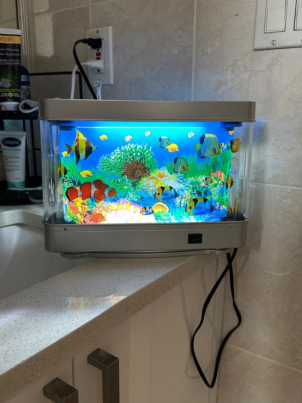 Vintage Silver LED Decorative Fish Tank Mobile Night Light with